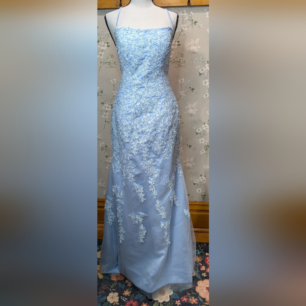 Blue Floral Prom Dress - Picture 2 of 12